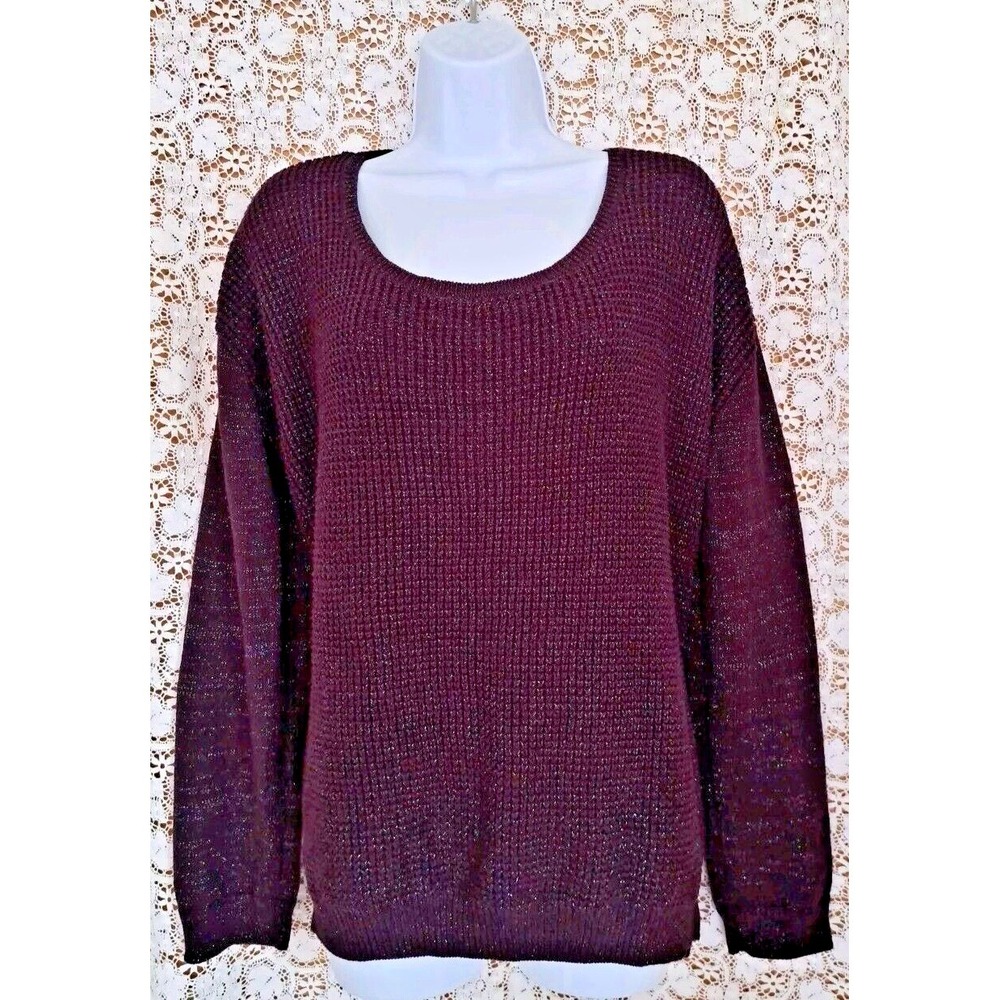 Calvin Klein Jeans Sweater Women's Size L Burgundy‎ Metallic Round Neck Pullover